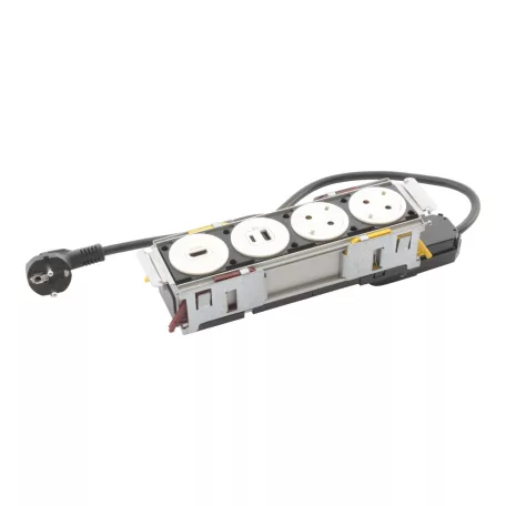 Incara Disq In 4 - bútorba süllyeszthető 2x2P+F + 1xUSB A+C + 1xHDMI aljzat, 2m kábellel, fehér
