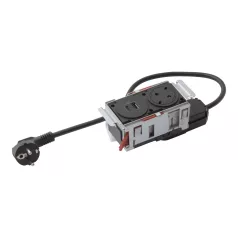   Incara Disq In 2 - bútorba süllyeszthető 1x2P+F + 1xUSB A+C aljzat, 2m kábellel, fekete
