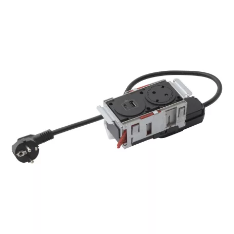 Incara Disq In 2 - bútorba süllyeszthető 1x2P+F + 1xUSB A+C aljzat, 2m kábellel, fekete