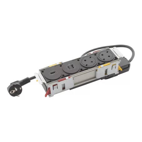 Incara Disq In 4 - bútorba süllyeszthető 2x2P+F + 1xUSB A+C + 1xHDMI aljzat, 2m kábellel, fekete