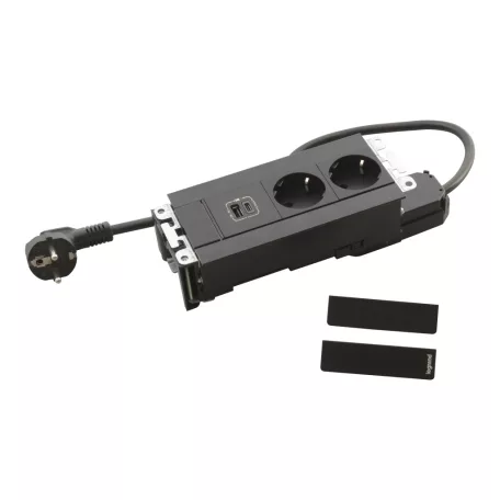 Incara Multilink - bútorba süllyeszthető, 6 modul, 2x2P+F + USB A+C aljzat, 2m kábellel, fekete