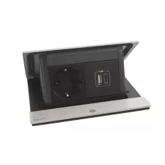   Incara Pop-up - bútorba süllyeszthető, 4 modul, 2P+F + USB A+C aljzat, 2m kábellel, rozsdamentes acél