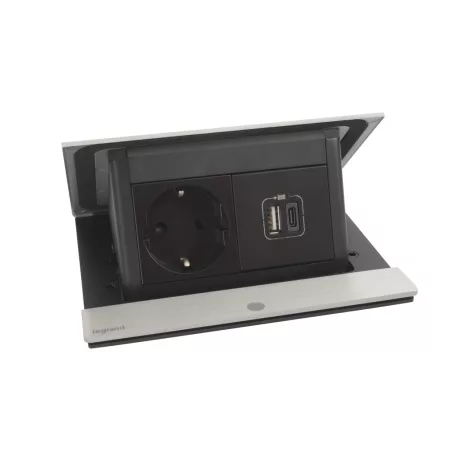 Incara Pop-up - bútorba süllyeszthető, 4 modul, 2P+F + USB A+C aljzat, 2m kábellel, rozsdamentes acél