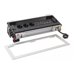   Incara Flip up - bútorba süllyeszthető, 12 modul, 3x2P+F + USB A+C + 3xRJ45 Cat.6 UTP 1 modul + HDMI 1 modul aljzat, 2m kábellel, alumínium
