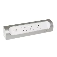   Sarokba illeszkedő elosztósor, 3x2P+F, USB-A + USB-C, vezeték nélkül, fehér-alumínium