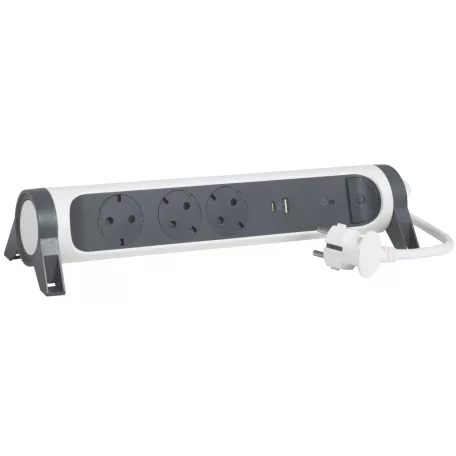 Elosztósor Premium 3x2P+F, túlfeszültség-védelemmel, USB-A + USB-C, 1,5 m vezetékkel, fehér/fekete