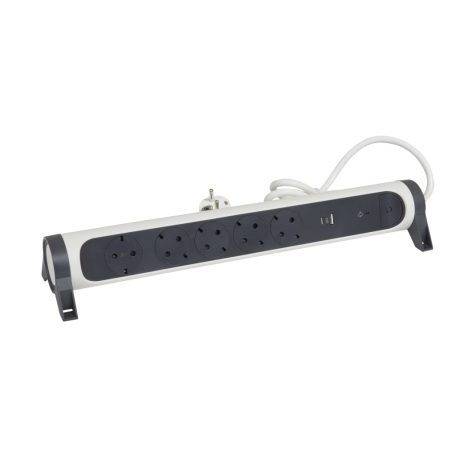 Elosztósor Premium 5x2P+F, túlfeszültség-védelemmel, USB-A + USB-C, 1,5 m vezetékkel, fehér/fekete