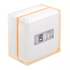   Netatmo okos termosztát; falon kívüli / hordozható; tartalmaz: termosztát + elemek + gateway modul; fehér/sárga színű; megtáplálás: relé egység (230V~ L+N), termosztát (2x AA elem); közvetlen Wi-fi csatlakozás Legrand