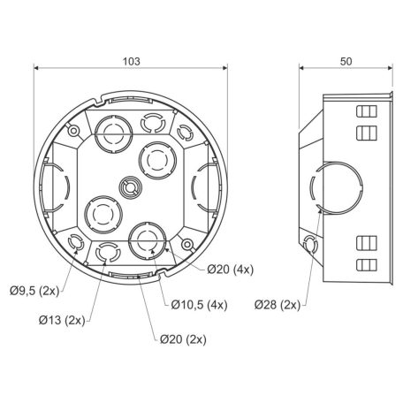 KOPOS elosztódoboz+fedél 103x50mm KOM 97 KA