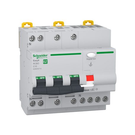 SCHNEIDER EASY9 PRO Áramvédős kismegszakító, A osztály, 3P-N, C, 10A, 30mA EZ9D55710