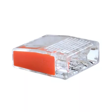Tracon 3×0,5-2,5mm2, 450VAC, max. 16A RVO2,5-3 Csavar nélküli vezetékösszekötő, átlátszó/narancs 5997374173049