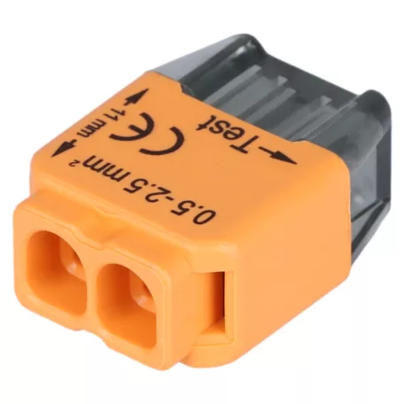 Tracon 2x0,5-2,5mm2, 450VAC, max. 16A RVU2,5-2 Csavar nélküli vezetékösszekötő, narancssárga 5997374233057