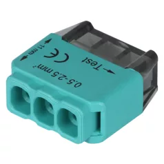   Tracon 3x0,5-2,5mm2, 450VAC, max. 16A RVU2,5-3 Csavar nélküli vezetékösszekötő, zöld 5997374233064