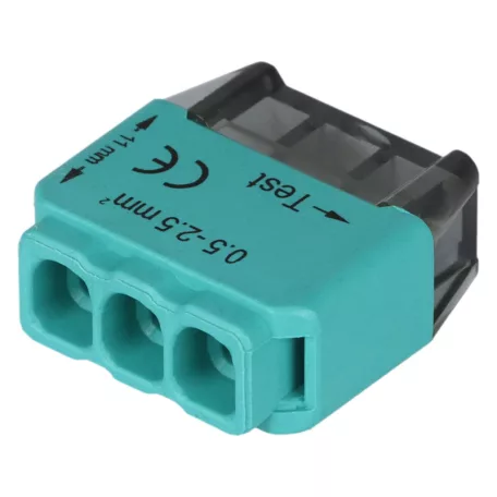 Tracon 3x0,5-2,5mm2, 450VAC, max. 16A RVU2,5-3 Csavar nélküli vezetékösszekötő, zöld 5997374233064