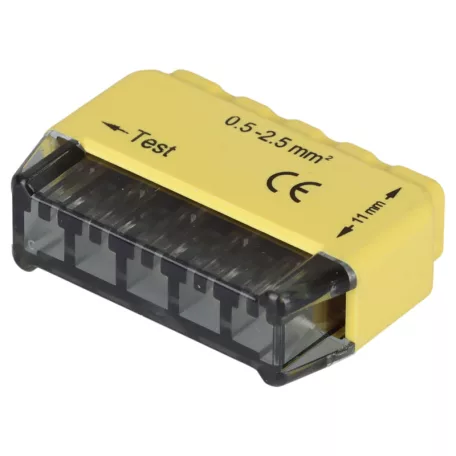 Tracon 5x0,5-2,5mm2, 450VAC, max. 16A RVU2,5-5 Csavar nélküli vezetékösszekötő, sárga 5997374233088