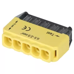   Tracon 5x0,5-2,5mm2, 450VAC, max. 16A RVU2,5-5 Csavar nélküli vezetékösszekötő, sárga 5997374233088