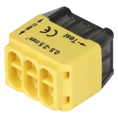 Tracon 6x0,5-2,5mm2, 450VAC, max. 16A RVU2,5-6 Csavar nélküli vezetékösszekötő, sárga 5997374233095