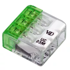   Tracon 0,2-2,5mm2, 24A, 450VAC 3P RVONK3 Csavar nélküli vezetékösszekötő, nyitható átlátszó 5997374226325