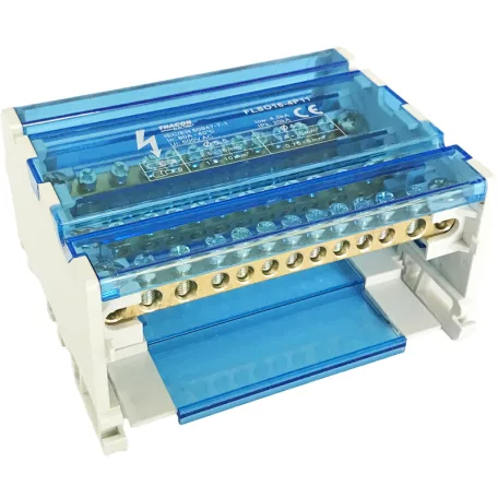 Tracon 3×16(10) mm2 / 8×10(6) mm2, 500VAC/DC, 80A FLSO16-4P11 Moduláris elosztóblokk nyitható fedéllel 5997374213875