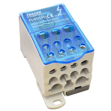 Tracon 1×120(95)mm2/5×25(16),4×16(10),2×35(25)mm2, 1000VAC/DC, 250A FLSO120 Fővezetéki leágazó sorkapocs nyitható fedéllel 5997374192521