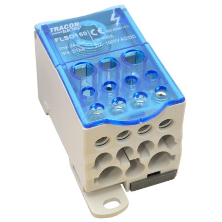 Tracon 1×150(120)mm2/5×16(10),4×25(16),2×35(25)mm2, 1000VAC/DC,400A FLSO150 Fővezetéki leágazó sorkapocs nyitható fedéllel 5997374192538