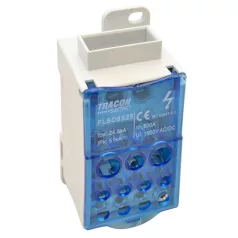   Tracon 8×25mm2 / 5×25(16), 4×16(10), 2×35(25)mm2, 1000VAC/DC, 500A FLSO8X25 Fővezetéki leágazó sorkapocs nyitható fedéllel (betápsín) 5997374192545