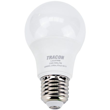 Tracon 230V,50Hz,7W,4000K,E27,630 lm,200°,A60,SAMSUNG chip, EEI=F LAS607NW Gömb burájú LED fényforrás SAMSUNG chippel 5997374219105