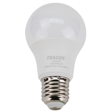 Tracon 230V,50Hz,7W,3000K,E27,600 lm,200°,A60,SAMSUNG chip, EEI=F LAS607W Gömb burájú LED fényforrás SAMSUNG chippel 5997374219112