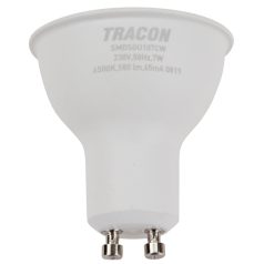   Tracon 230V,50Hz,GU10,7W,650lm,6500K,120°,SAMSUNG chip, EEI=F SMDSGU107CW Műanyag házas SMD LED spot fényforrás SAMSUNG chippel 5997374219334