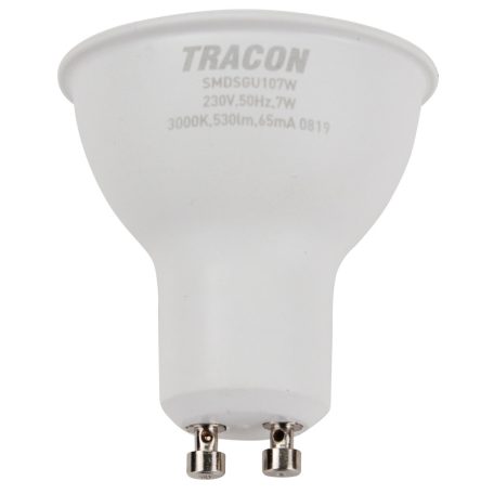 Tracon 230V,50Hz,GU10,7W,600lm,3000K,120°,SAMSUNG chip, EEI=F SMDSGU107W Műanyag házas SMD LED spot fényforrás SAMSUNG chippel 5997374219358