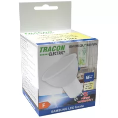   Tracon 230V,50Hz,GU10,8W,720lm,4000K,120°,SAMSUNG chip, EEI=F SMDSGU108NW Műanyag házas SMD LED spot fényforrás SAMSUNG chippel 5997374219372