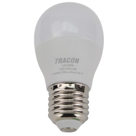 Tracon 230V,50Hz,8W,3000K,E27,710lm,180°,G45,SAMSUNG chip, EEI=F LGS458W Gömb burájú LED fényforrás SAMSUNG chippel 5997374219198