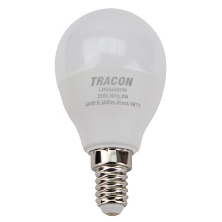 Tracon 230V,50Hz,8W,3000K,E14,710lm,180°,G45,SAMSUNG chip, EEI=F LMGS458W Gömb burájú LED fényforrás SAMSUNG chippel 5997374219297