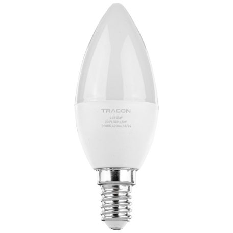 Tracon 230V,50Hz,5W,3000K,E14,430lm,180°,C37,SAMSUNG chip, EEI=F LGYS5W Gyertya búrájú LED fényforrásSAMSUNG chippel 5997374219211