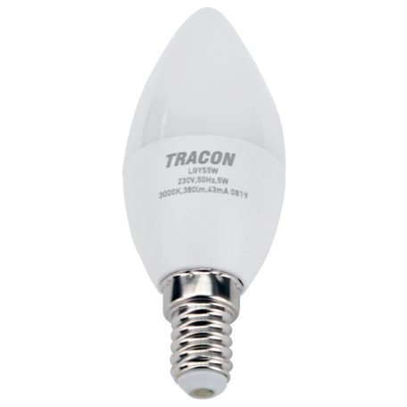 Tracon 230V,50Hz,7W,3000K,E14,600lm,180°,C37,SAMSUNG chip, EEI=F LGYS7W Gyertya búrájú LED fényforrásSAMSUNG chippel 5997374219235
