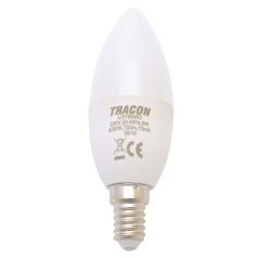   Tracon 230 V, 50 Hz, 8 W, 2700 K, E14, 710 lm, 180°, EEI=F LGY8W Gyertya burájú LED fényforrás, tejüveg 5997374206365