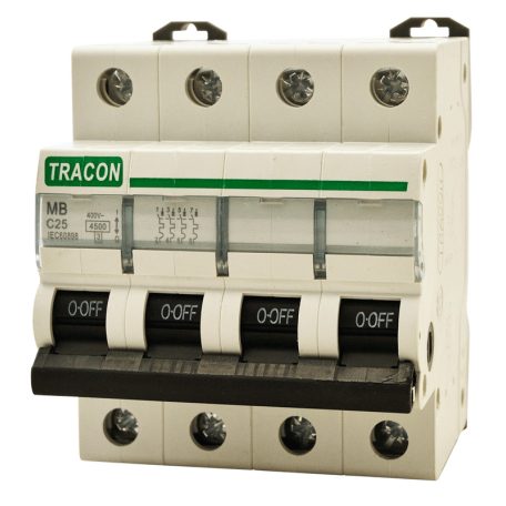 Tracon 25A, 4,5 kA MB-4C-25 Kismegszakító, 4 pólus, C karakterisztika 5997374203609