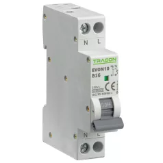   Tracon 16A, B, 1P+N, 10kA EVON10B16 Kismegszakító, 1+N pólus, B karakterisztika 5997374235495