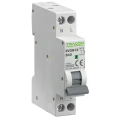   Tracon 40A, B, 1P+N, 10kA EVON10B40 Kismegszakító, 1+N pólus, B karakterisztika 5997374235563