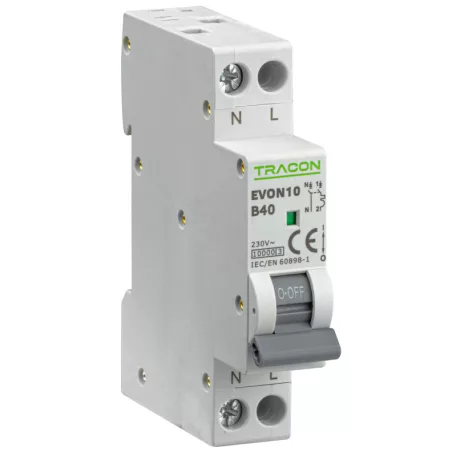 Tracon 40A, B, 1P+N, 10kA EVON10B40 Kismegszakító, 1+N pólus, B karakterisztika 5997374235563