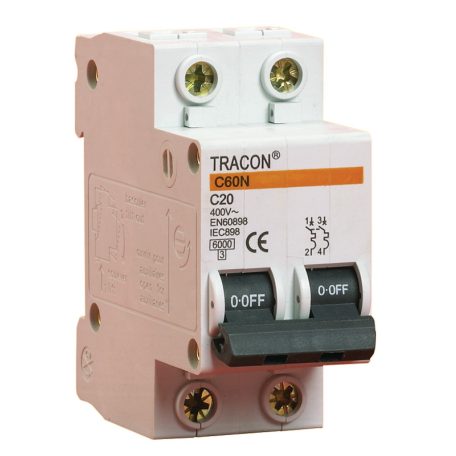 Tracon 16A, 6kA B60-16-2 Kismegszakító, 2 pólus, B karakterisztika 5997374116879