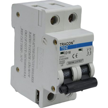 Tracon 1A, 6kA TDZ-2D-1 Kismegszakító, 2 pólus, D karakterisztika 5997374124874