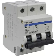   Tracon 1A, 6kA TDZ-3D-1 Kismegszakító, 3 pólus, D karakterisztika 5997374124997