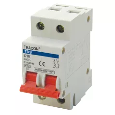   Tracon 50A, 6kA TDS-2B-50 Kismegszakító, színes karral, 2 pólus, B karakterisztika 5997374163590