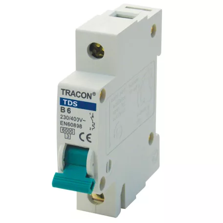 Tracon 1A, 6kA TDS-1C-1 Kismegszakító, színes karral, 1 pólus, C karakterisztika 5997374163262