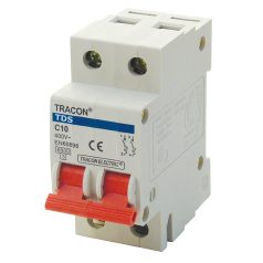   Tracon 50A, 6kA TDS-2C-50 Kismegszakító, színes karral, 2 pólus, C karakterisztika 5997374163750