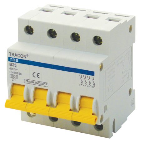 Tracon 4A, 6kA TDS-4C-4 Kismegszakító, színes karral, 4 pólus, C karakterisztika 5997374164412