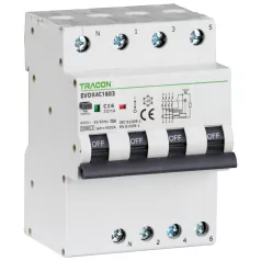   Tracon C6A, 30 mA, 10kA, A EVOK4C603 Kombinált védőkapcsoló, 4P, 4modul, C karakterisztika 5997374230773