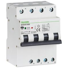   Tracon C25A, 30 mA, 10kA, A EVOK4C2503 Kombinált védőkapcsoló, 4P, 4modul, C karakterisztika 5997374230735
