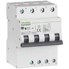   Tracon D13A, 30 mA, 10kA, A EVOK4D1303 Kombinált védőkapcsoló, 4P, 4modul, D karakterisztika 5997374230803